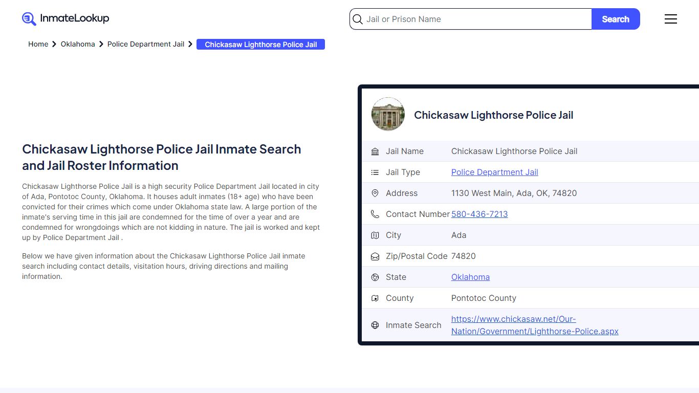 Chickasaw Lighthorse Police Jail Inmate Search, Jail Roster, Bookings ...